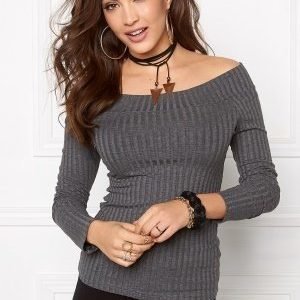 77thFLEA Rib offshoulder top Grey melange