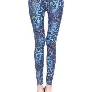 Animal Blue Gold Glitter Leggings Tights