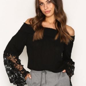 Ax Paris Bardot Lace Sleeve Top Pitkähihainen Paita Black