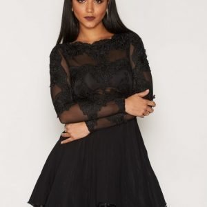 Ax Paris L / S Lace Skater Dress Skater Mekko Black