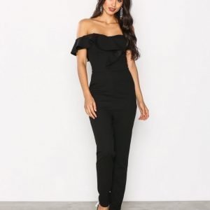 Ax Paris Off Shoulder Frill Jumpsuit Black