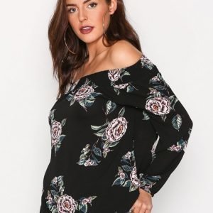 Ax Paris Off Shoulder Long Sleeve Top Arkipaita Black Print