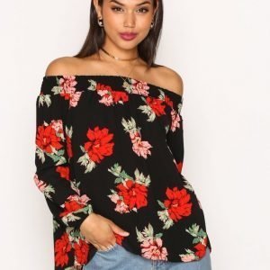 Ax Paris Off Shoulder Print Top Pitkähihainen Paita Black Print