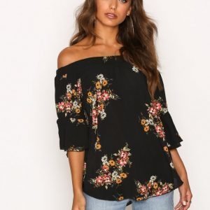 Ax Paris Off Shoulder Romance Top Pitkähihainen Paita Black Print