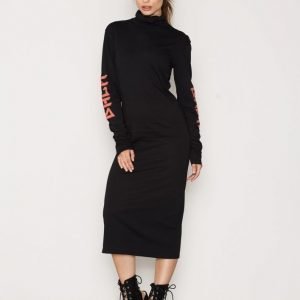 Back Ls Polo Dress Print Maksimekko Black