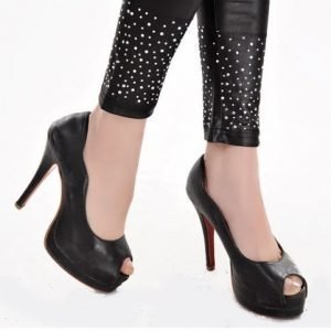 Black Faux Leggings With Rhinestone