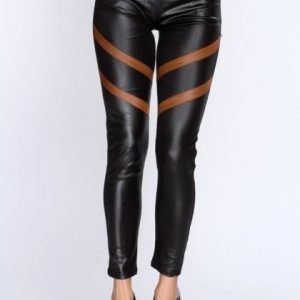 Black Faux Leggings with Brown stripes and pockets