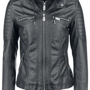 Black Premium By Emp Hooded Faux Leather Jacket Naisten Välikausitakki