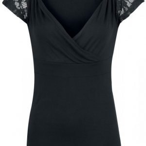 Black Premium By Emp Lace V Neck Naisten T-paita