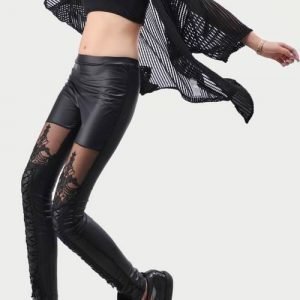 Black Wetlook with lace Faux Leather leggings