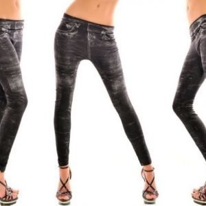 Black fake hole imitation jeans print leggings