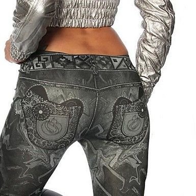 Black punk print jeans leggings