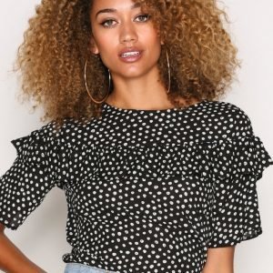 Closet Polka Print Frilled Blouse Pusero Black / Ivory