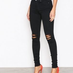 Dr Denim Lexy Black Ripped Knees Slim Farkut Black