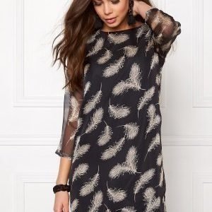 Dry Lake Black Elf Dress Black Feather Print