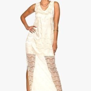 Dry Lake Olivia Long Lace Dress Off White Lace