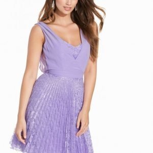 Elise Ryan Lace Pleated Midi Dress Skater Mekko Lilac