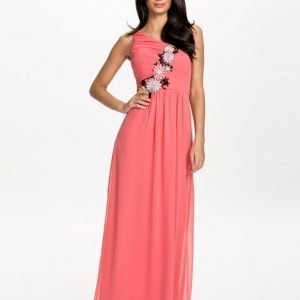 Elise Ryan One Shoulder Flower Aplique Maxi Dress