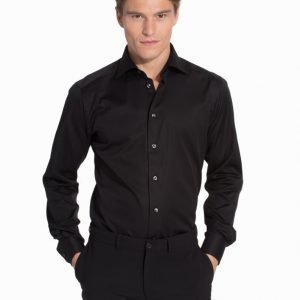 Eton Poplin Stretch Super Slim Shirt Kauluspaita Black