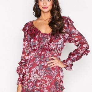 For Love & Lemons Flora Drawstring Mini Dress Loose Fit Mekko Berry