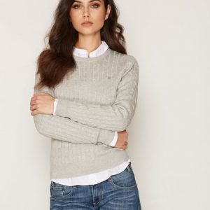 Gant Stretch Cotton Cable Crew Neulepusero Light Grey Melange