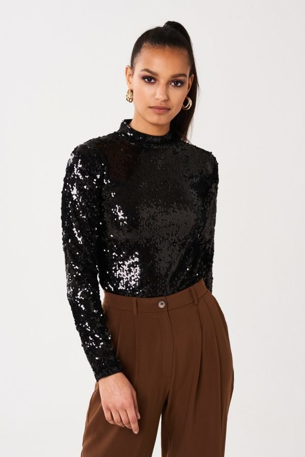 Gina Tricot Belle Sequins Top Paljettitoppi Black