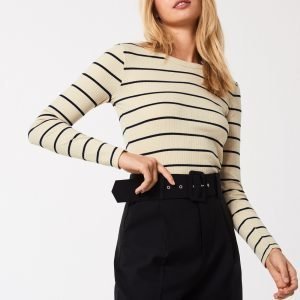 Gina Tricot Blake Rib Top Toppi Beige / Stripe