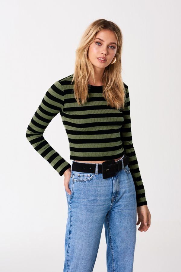 Gina Tricot Blake Rib Top Toppi Green Stripe