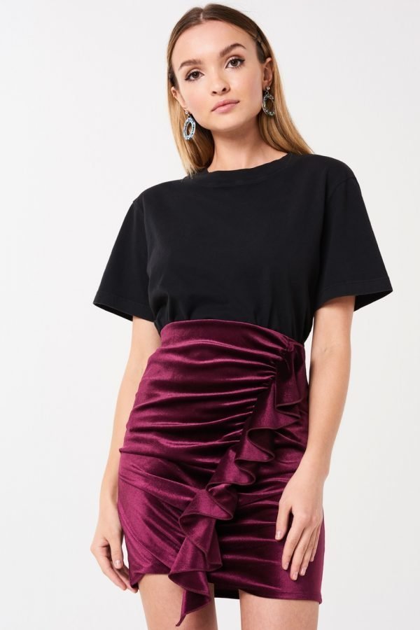 Gina Tricot Cilla Velvet Skirt Hame Wine