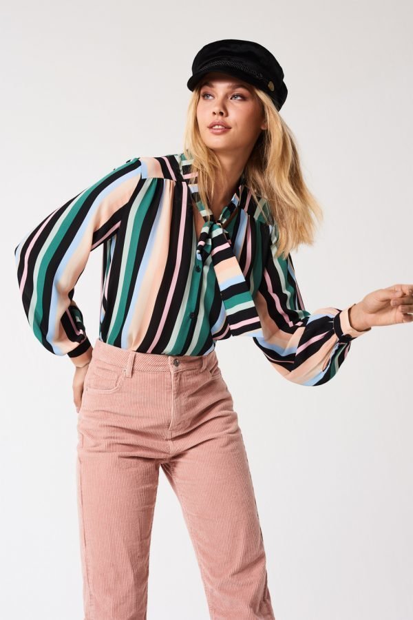 Gina Tricot Dolores Tie Neck Blouse Pusero Suburbia Stripe