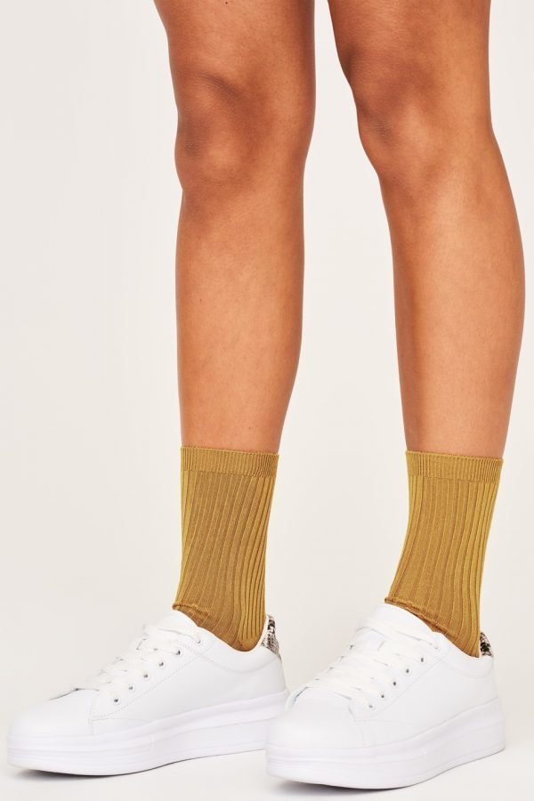 Gina Tricot Erin Rib Socks Sukat Golden Oak