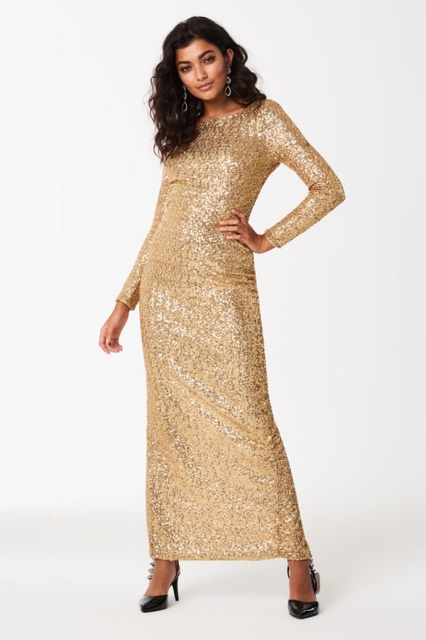 Gina Tricot Frida Sequins Maxi Dress Mekko Gold
