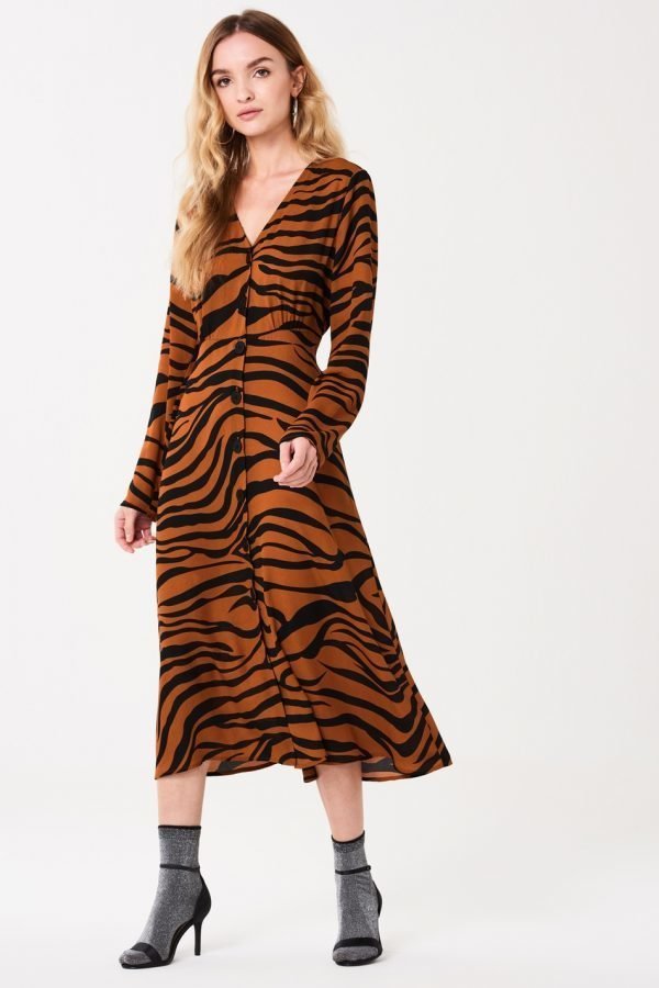 Gina Tricot Hannis Button Down Dress Mekko Tiger / Aop