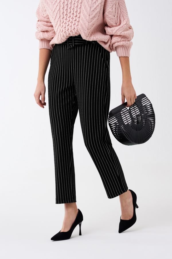 Gina Tricot Hedvig Petite Trousers Housut Black / White Str