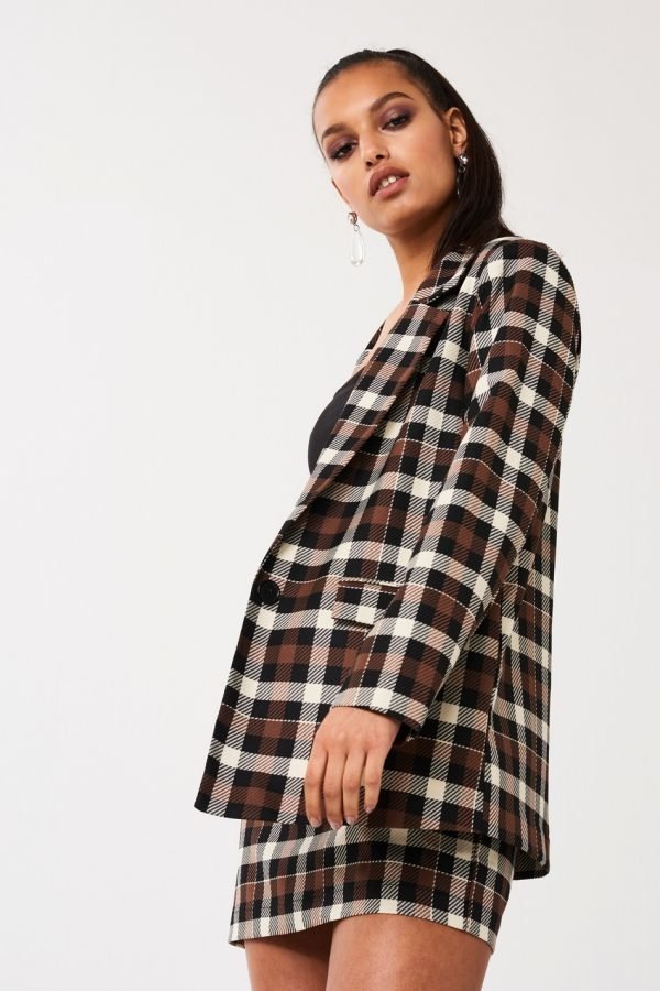 Gina Tricot Hilma Checked Blazer Jakku Browncheck