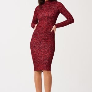 Gina Tricot Lea Turtleneck Dress Mekko Red Leopard