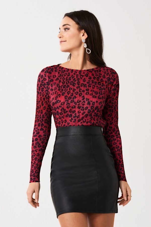 Gina Tricot Lindy Pleated Toppi Red Leopard