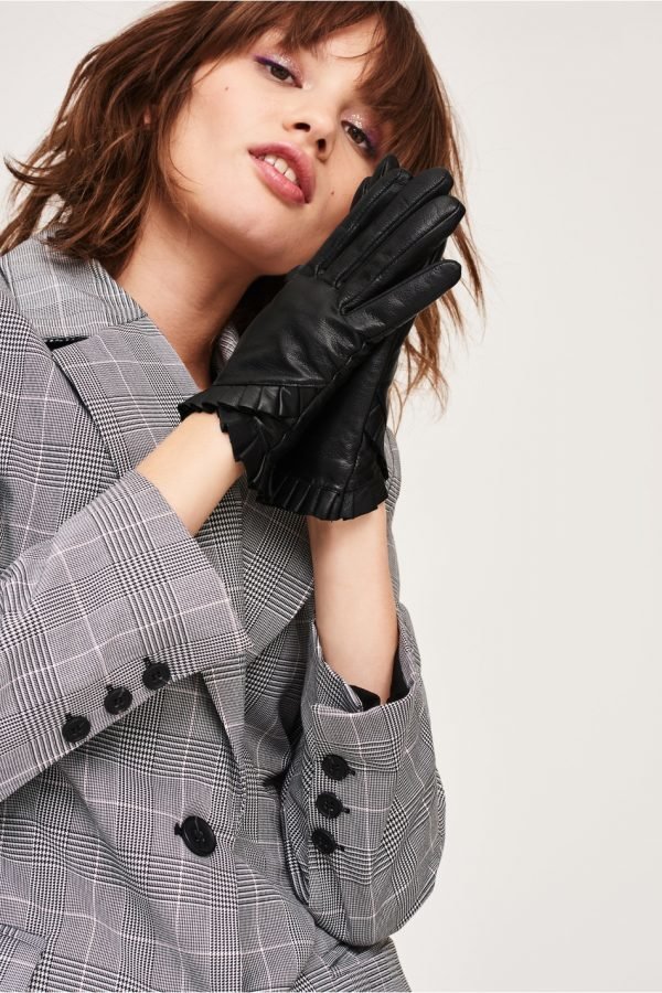 Gina Tricot Lova Leather Glove Nahkakäsineet Black