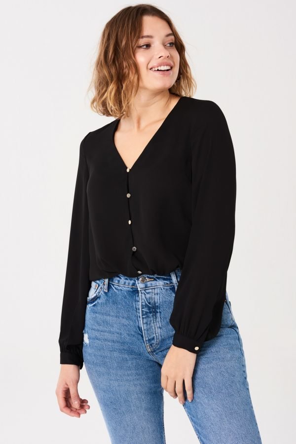 Gina Tricot Lovis Button Down Blouse Pusero Black