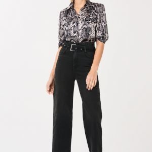 Gina Tricot Mia Belted Paperbag Jeans Farkut Offblack