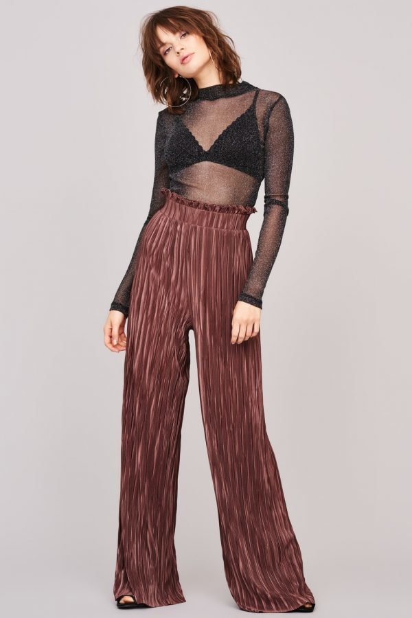 Gina Tricot Millie Frill Trousers Housut Marron