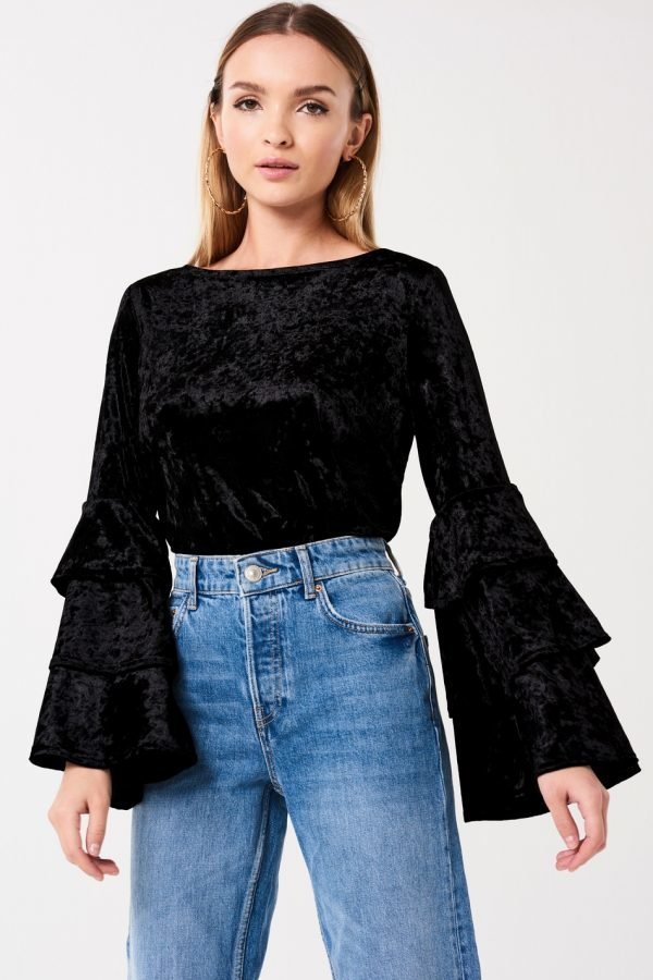 Gina Tricot Mira Velvet Top Toppi Black