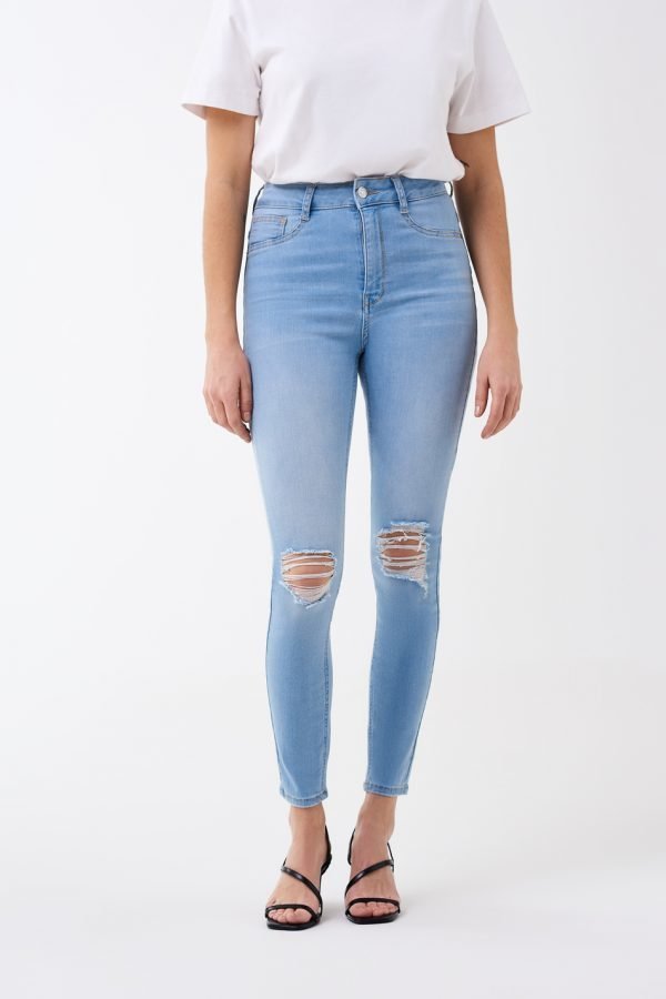Gina Tricot Molly Petite Destroy Jeans Farkut Lt Blue Dest G