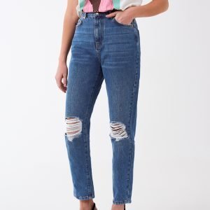 Gina Tricot Mom Petite Jeans Farkut Dk Blue Destroy