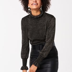 Gina Tricot Olivia Knitted Glitter Sweater Neulepusero Black / Gold