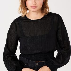 Gina Tricot Paris Smock Blouse Pusero Black / Lurex