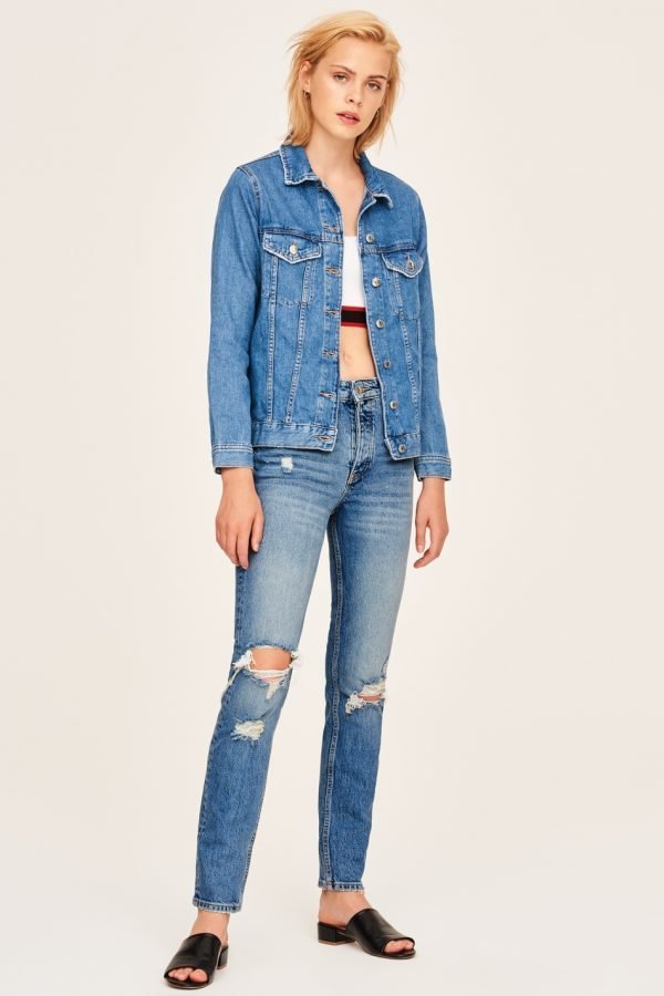 Gina Tricot Sienna Tall Jeans Farkut Midblue Destroy