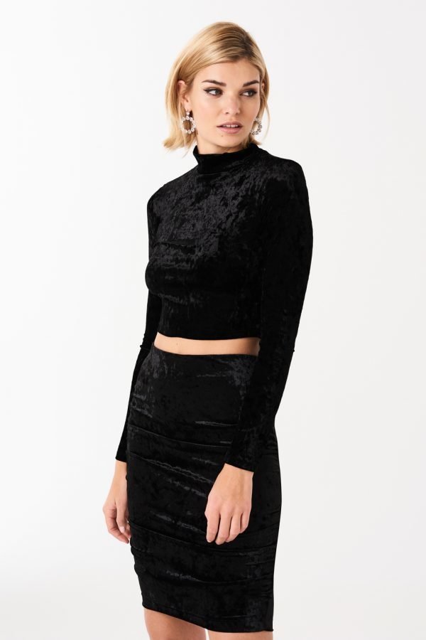 Gina Tricot Thea Velvet Top Toppi Black