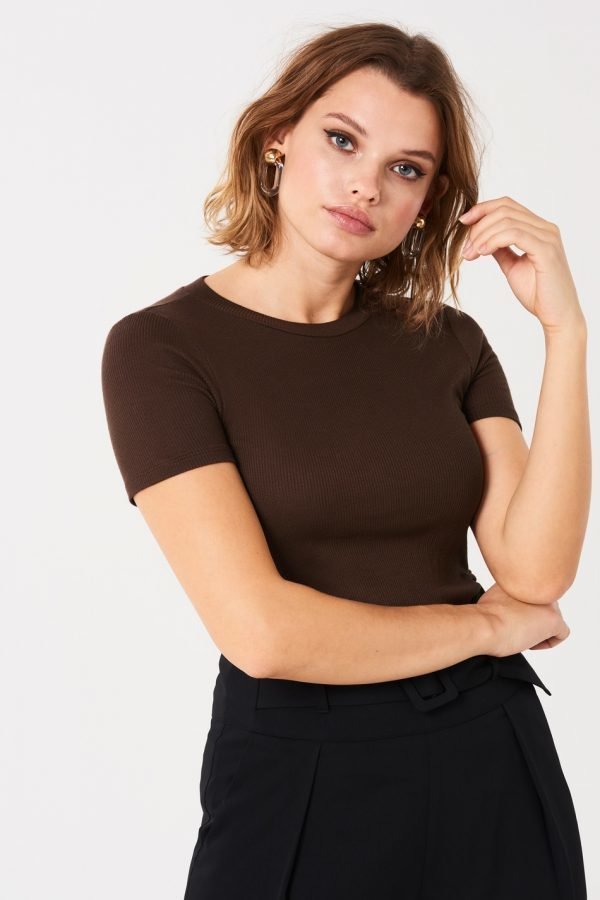 Gina Tricot Therese Rib Tee Toppi Shavedchocolate