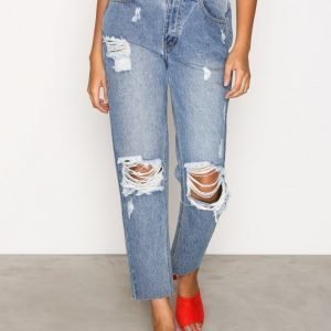 Glamorous Destroy Mom Jeans Loose Fit Farkut Mid Blue